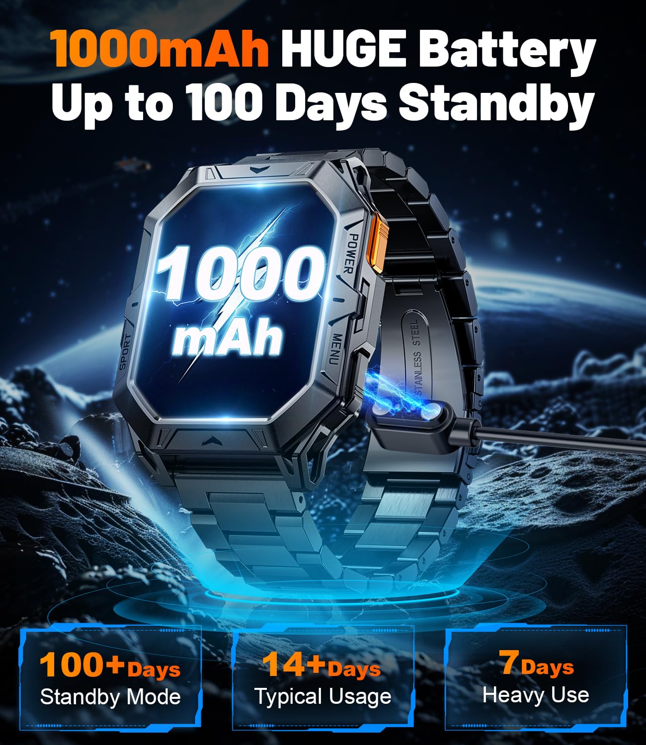 Hirreo Military Smart Watch For Men, 2.13 ' ' Amoled Smartwatch, 80 Days Long Battery, 100+ Sport Mode/Ip68 Waterproof Fitness T